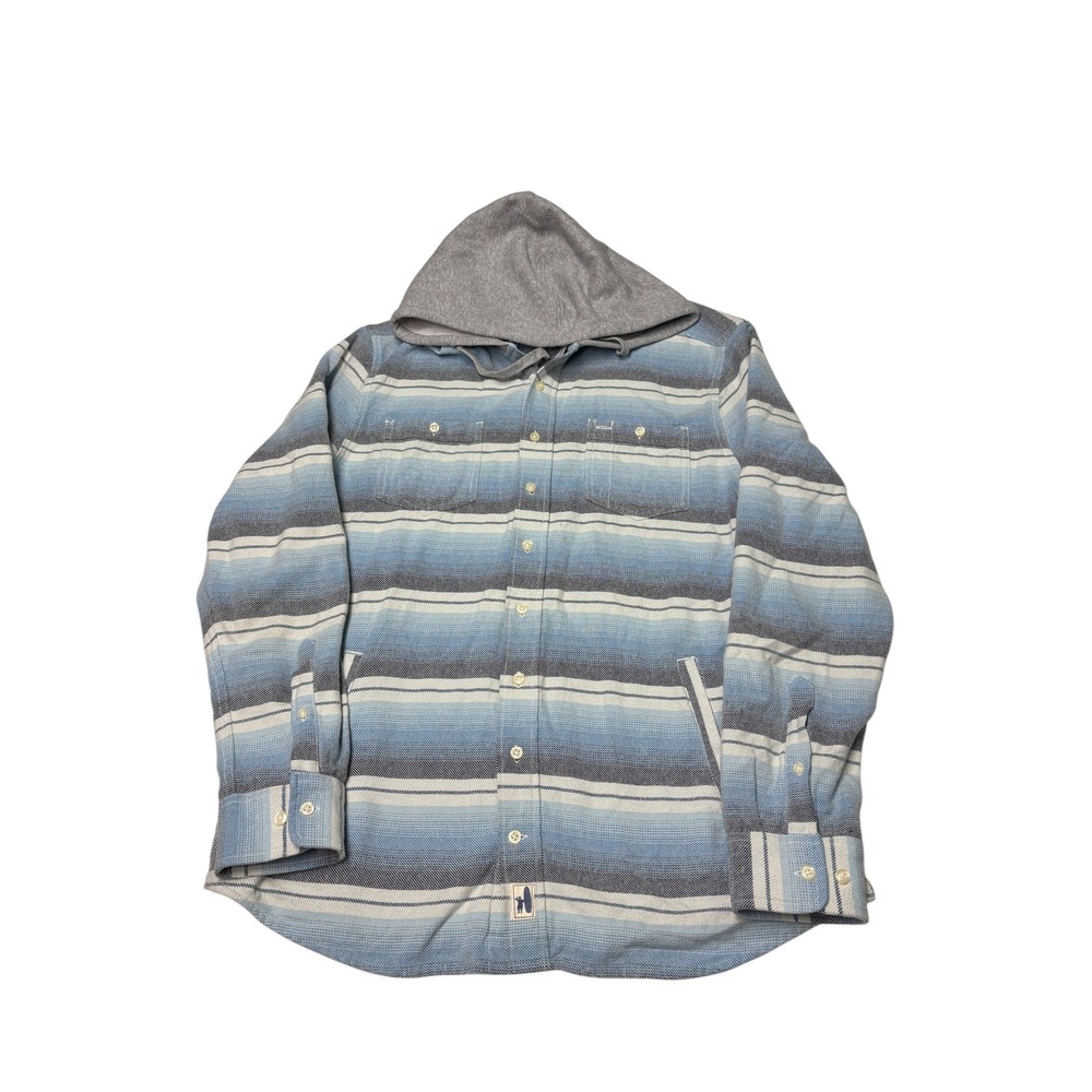 Johnnie-O Carver Surflannel Blue Striped Hooded Shirt Jacket Mens Large JMJK1770